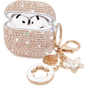VISOOM Cute Jewelry Case for Airpods 4 Cases 2024 Cover Women, Sparkly Air pods 4 Gen Case Hard TPU Airpod Cases 4th Generation Glitter iPods 4 Cas with Bling Keychain for iPods Earbuds Airpods 4th