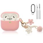 Compatible with AirPods 4 Case, Premium Soft Silicone Protective Case Cover for Apple AirPods 4th Generation with Cleaner Kit Keychain Accessories for Women Girls (Pink, for AirPod 4 case)