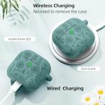 for Airpods 4 Case, DaQin Flower Engraved Case Compatible with Apple Airpods 4th Generation Cases for Women, Cute Soft Silicone Full Protective Cases Cover with Cleaner Kit & Keychain, PineGreen