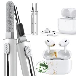 Inesore Cleaner Kit for Airpods Pro 3 2 1 Series,Multi-Function Cleaning Pen Tool for Earbuds Headphone iPhone Camera Electronic Devices,with Soft Brush Flocking Sponge -White