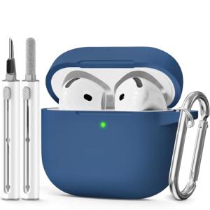 MCTOPZO for AirPods 4 Case 2024 Come with Cleaner Kit,Soft Silicone Protective Cover for Apple AirPods 4th Generation Cases with Keychain,Compatible with AirPod 4 Case for Women Men-Midnight Blue
