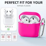 Charlam Compatible with AirPods 4 Case(2024), Soft Silicone Protective Cover for Apple AirPods 4, with Keychain, Cleaning Kit & Anti-Loss Strap, AirPods 4th Generation Case for Women Men, Rose Pink