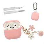 Compatible with AirPods 4 Case, Premium Soft Silicone Protective Case Cover for Apple AirPods 4th Generation with Cleaner Kit Keychain Accessories for Women Girls (Pink, for AirPod 4 case)