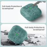 for Airpods 4 Case, DaQin Flower Engraved Case Compatible with Apple Airpods 4th Generation Cases for Women, Cute Soft Silicone Full Protective Cases Cover with Cleaner Kit & Keychain, PineGreen