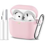 Dgege for Airpods 4th Generation Case Cover(2024),Soft Silicone Full Protective Case for AirPods 4 Case with Keychain & Cleaner Kit,Compatible with Apple Airpods 4 for Women,Men（Lightpink）