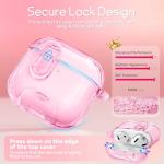 Skyconser with Safety Lock for Apple AirPods 4 Case 2024,Clear Cases with Phone Stand & Cleaning Kit,Soft TPU Cover for AirPods 4th Generation Case,Cute Bling Keychain for Women Girls-Clear Pink