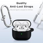 RFUNGUANGO for AirPods 4 Case with Cleaner Kit, Earphone Anti-Lost Strap and Keychain, Soft Silicone Protective Cover for Apple AirPods 4th Generation Case, Support Wireless Charging, Black