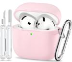 TNSNK for AirPods 4 Case Pink with 3-in-1 Cleaner Kit & Keychain, Skin-Soft Silicone 360° Full Protection iPod 4 Case Cute Compatible with Apple Airpods 4th Gen 2024 Cover for Women Girly, Lightpink