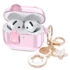 (with Safety Lock) Clear Case Compatible with Cute Apple Airpods 4 Cases 2024 Women, VISOOM Soft TPU Transparency Air pods 4 Gen Cases iPods 4 Earbuds Case Girl Bling Keychain for Airpod iPod 4th Gen