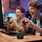 Getino Game Case for AirPods 4 2024 Cover with Cleaner Kit, Keychain, Compatible with Apple Airpods 4 Case Covers, Cute Funny Shock-Proof Protective Silicone AirPod 4 Cases for Men Boy-Black