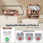 Polislime for AirPods 4 Case, with Safty Lock & Phone Stand for Floral AirPods 4th Generation Case Cover for Women Girly, iPod 4 Case with Keychain & Cleaner Kit- Leopard Print