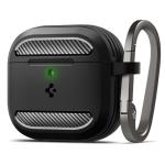 Spigen for AirPods 4 Case, Rugged Armor Designed for AirPods 4 Case (2024) Drop-Protection Cover with Carabiner Key Chain - Matte Black