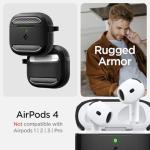 Spigen for AirPods 4 Case, Rugged Armor Designed for AirPods 4 Case (2024) Drop-Protection Cover with Carabiner Key Chain - Matte Black