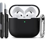 R-fun for AirPods 4 Case with Cleaner Kit,Full Protective Soft Skin Silicone Cover with Keychain for AirPods 4 Gen Case for Men Women,Compatible with Apple AirPods 4th Genaration case 2024,Black