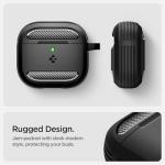 Spigen for AirPods 4 Case, Rugged Armor Designed for AirPods 4 Case (2024) Drop-Protection Cover with Carabiner Key Chain - Matte Black