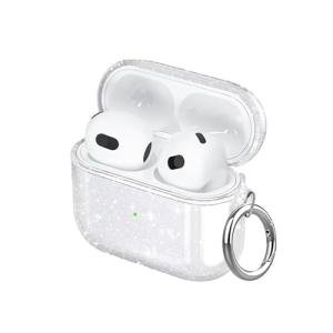 Aircawin for Airpods 4 Case Clear Glitter,Sparkle Bling Design for Airpods 4th Generation Cover 2024,Full Protective Shockproof Soft TPU for Airpod 4 Charging Skin with Carabiner Women Girlrs-Clear
