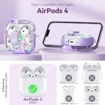 Skyconser with Safety Lock for Apple AirPods 4 Case,Clear Floral Cute AirPod 4th Generation Case with Phone Stand & Cleaning Kit for Women Girly-Purple+Butterfly