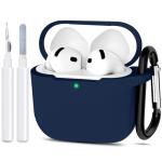 ATUAT Compatible with AirPods 4 Case Cover, Protective Silicone Skin Accessories with Keychain for Women Men for Apple AirPods 4th Generation Case(2024), Front LED Visible，Midnight Blue