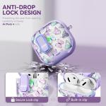 Skyconser with Safety Lock for Apple AirPods 4 Case,Clear Floral Cute AirPod 4th Generation Case with Phone Stand & Cleaning Kit for Women Girly-Purple+Butterfly