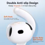 for AirPods 4 Ear Tips TNSNK 4 Paris Anti-Slip Sport Ear Hooks Soft Silicone Ear Grips Compatible with Apple AirPods 4 for Men Women with Cleaning Pen Kit and Carabiner (White)