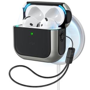 ESR for AirPods 4 Case, Compatible with AirPods 4th Generation Case (2024) (USB-C), Compatible with MagSafe, Drop Protection Cover with Lanyard, Magnetic Lid Lock, Orbit Hybrid Series, Titanium