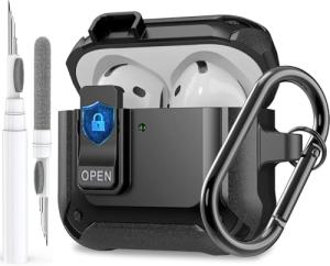 Olytop for Airpods 4 Case with Lock Clid, Rugged Apple Airpods 4th Generation Cover 2024 Men Women, Armor Shockproof iPod 4 Gen Protective Hard Shell with Carabiner&Cleaner kit, Black