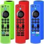 Pinowu Silicone Remote Case (3pcs) for Fire TV Stick 4K Max/Insignia/Pioneer/Omni (QLED) Series Alexa Voice Remote Enhanced w/Lanyard (Green Glow + Red + Blue)