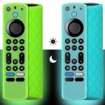 Pinowu Silicone Remote Case (2pcs) for Fire TV Stick 4K Max/Insignia/Pioneer/Omni Series Fire TV Alexa Voice Remote Enhanced w/Lanyard (Green and Turquoise, Both Glow)