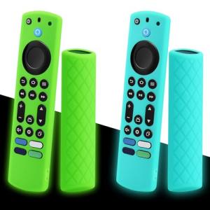 2-Pack Glowing Green + Glow Blue Remote Cover Compatible with Alexa Fire TV Stick 4K Max Remote Controls, Anti-Slip Silicone Protective Case with Lanyard, GITD!