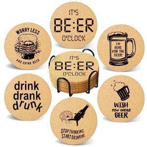 Absorbent Cork Drink Coaster Set with Holder