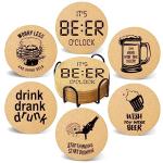 Absorbent Cork Drink Coaster Set with Holder
