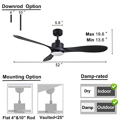 Smart Black Ceiling Fan with LED Lights & Remote