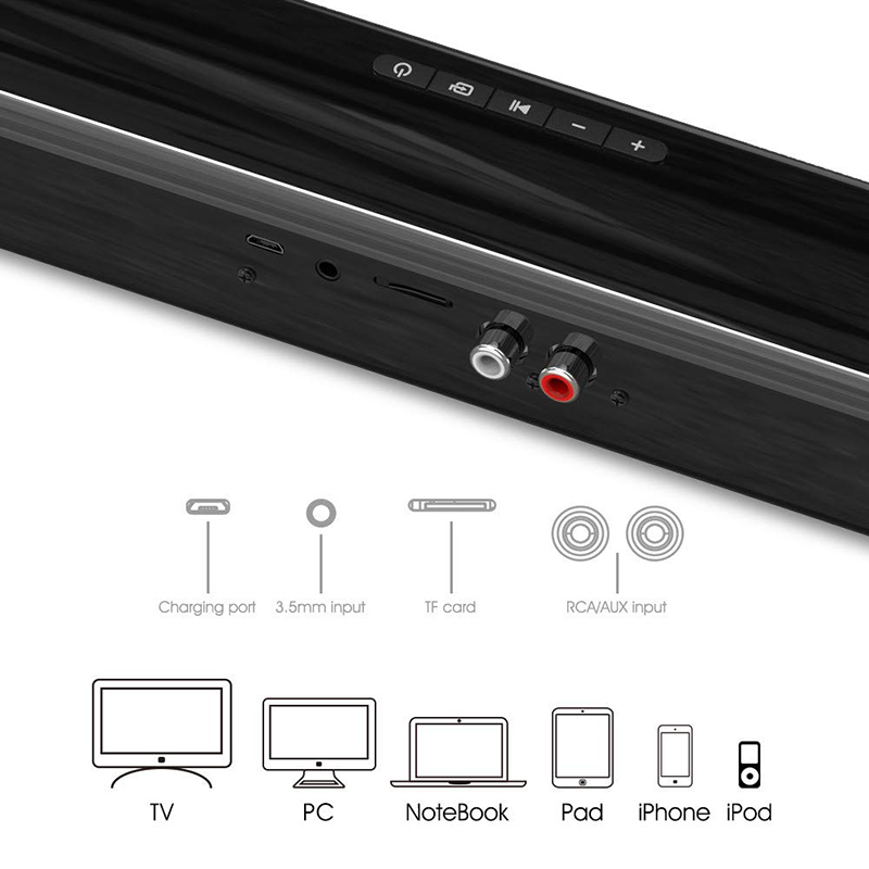 Portable 40W Bluetooth Soundbar with Smart Remote