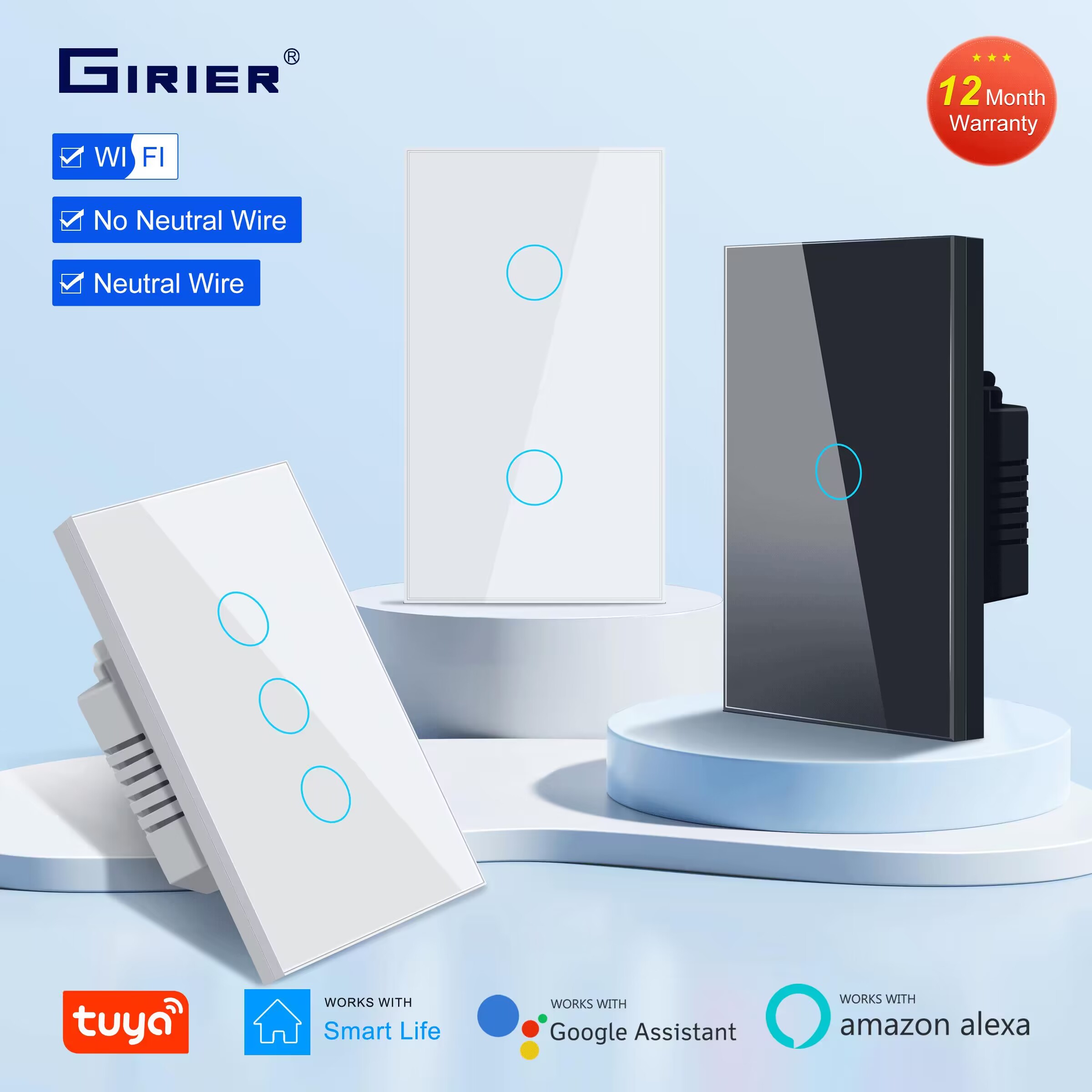 GIRIER Smart WiFi Touch Light Switch for Alexa