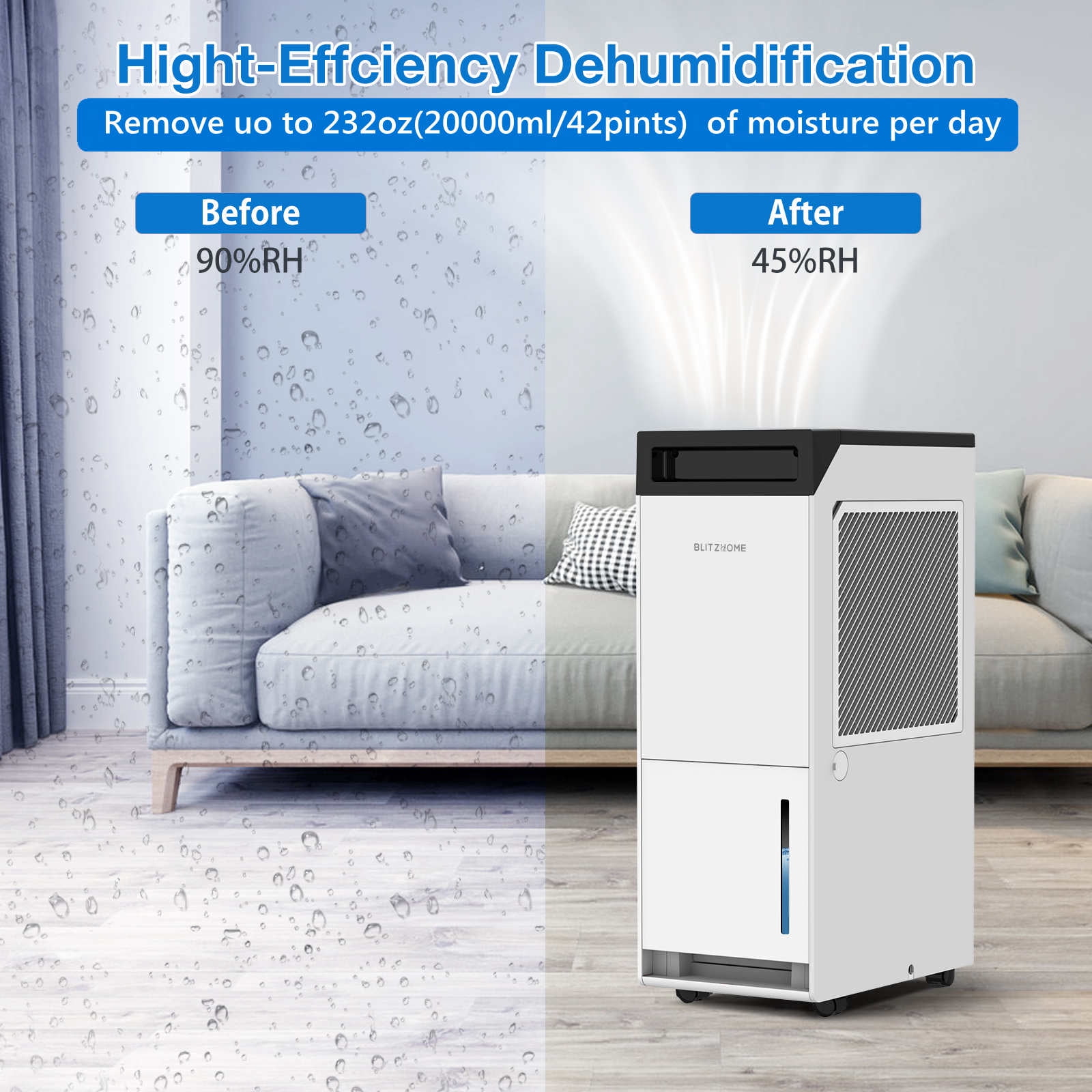 BlitzHome 42-Pint Smart WiFi Dehumidifier