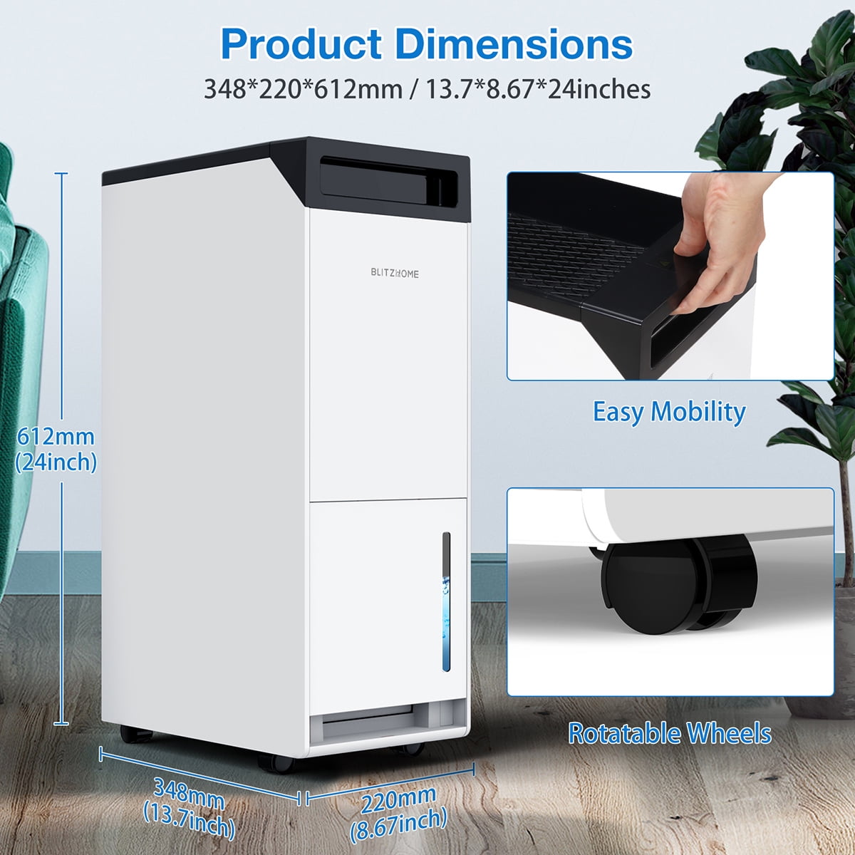 BlitzHome 42-Pint Smart WiFi Dehumidifier