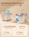 Stainless Steel Cat Water Fountain with 2.2L Capacity