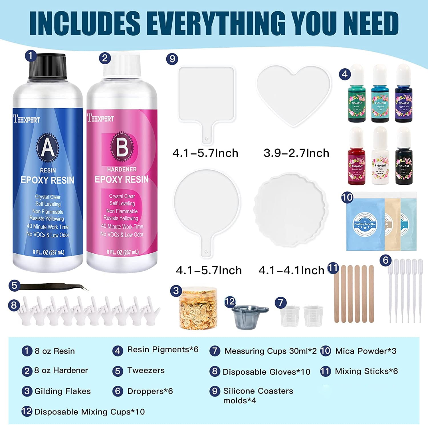 Beginner's Resin Kit with Molds and Pigments