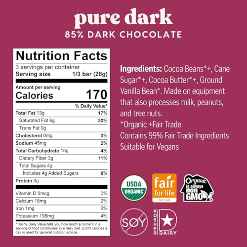 Theo Dark Chocolate Bars 85% (Pack of 12)