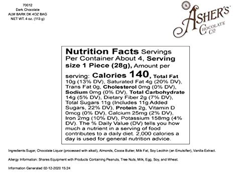 Asher's Dark Chocolate Covered Almond Bark 1 Pound