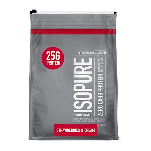 Isopure Protein Powder, Zero Carb Whey Isolate, Gluten Free, Lactose Free, 25g Protein, Keto Friendly, Strawberries & Cream, 110 Servings, 7.5 Pound (Packaging May Vary)