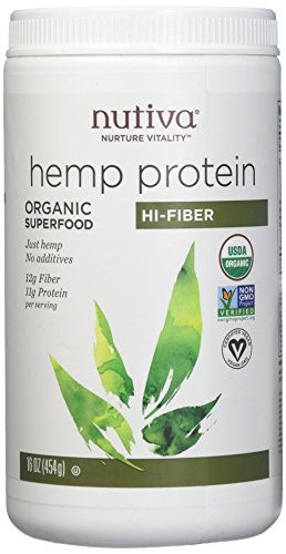 Nutiva Organic, Cold-Processed Hemp Protein from non-GMO, Sustainably Farmed Canadian Hempseed, Hi-Fiber, 16-Ounce
