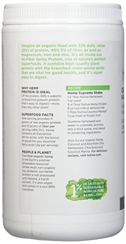 Nutiva Organic, Cold-Processed Hemp Protein from non-GMO, Sustainably Farmed Canadian Hempseed, Hi-Fiber, 16-Ounce
