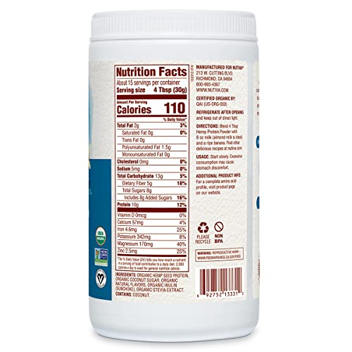 Nutiva Organic Hemp Shake, Superfood Drink Mix, 16 Ounce Canisters