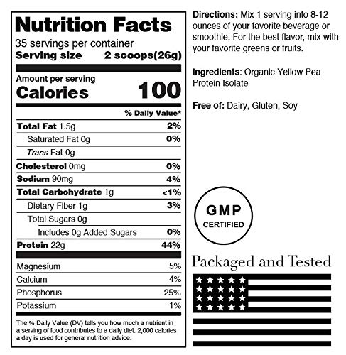 Organic Vegan Pea Protein Isolate - Unflavored - 2lbs