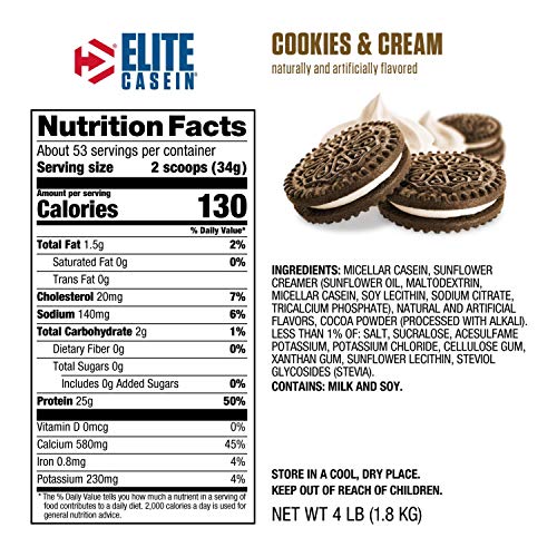 Elite Casein Protein Powder, Overnight Recovery, Cookies & Cream