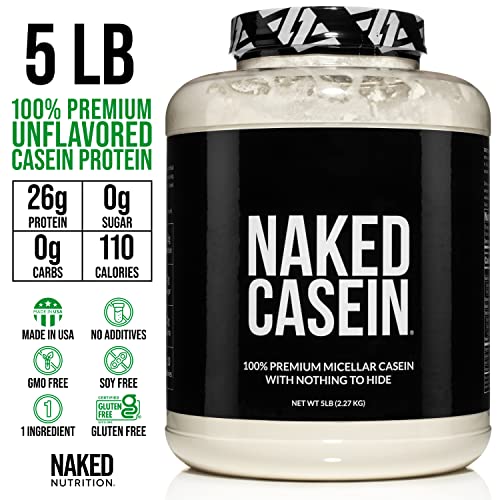 NAKED nutrition Naked Casein - 5Lb Micellar Casein Protein Powder - Bulk, GMO-Free, Gluten Free, Soy Free, Preservative Free - Stimulate Muscle Growth - Enhance Recovery - 76 Servings