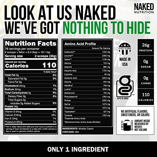NAKED nutrition Naked Casein - 5Lb Micellar Casein Protein Powder - Bulk, GMO-Free, Gluten Free, Soy Free, Preservative Free - Stimulate Muscle Growth - Enhance Recovery - 76 Servings