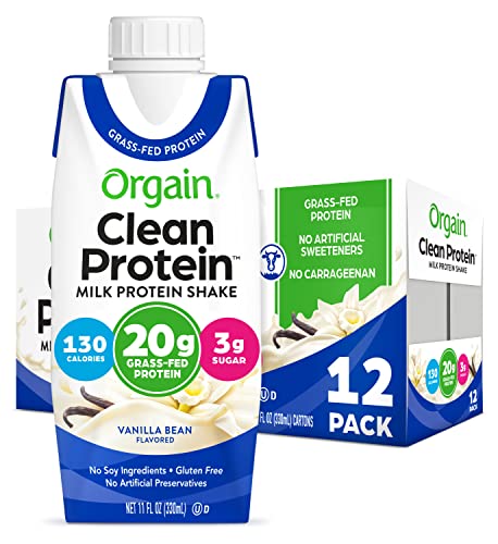 Orgain Clean Protein Shake, Grass Fed Dairy, Vanilla Bean - 20g Whey Protein, Meal Replacement, Ready to Drink, Gluten Free, Soy Free, Kosher, 11 Fl Oz (Pack of 12) (Packaging May Vary)