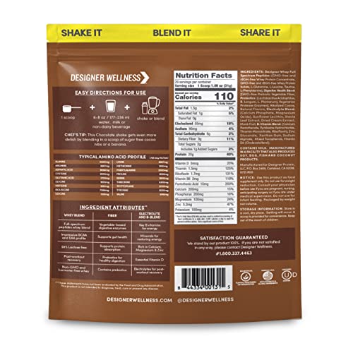 Designer Wellness, Designer Whey, Natural Protein Powder with Probiotics, Fiber, and Key B-Vitamins for Energy, Gluten-Free, Gourmet Chocolate, 2 lb